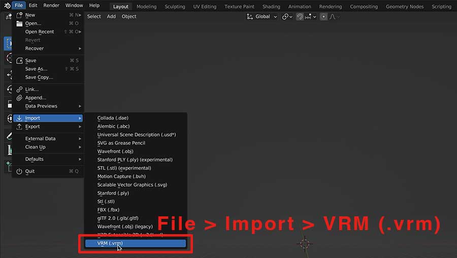 File > Import > VRM (.vrm)